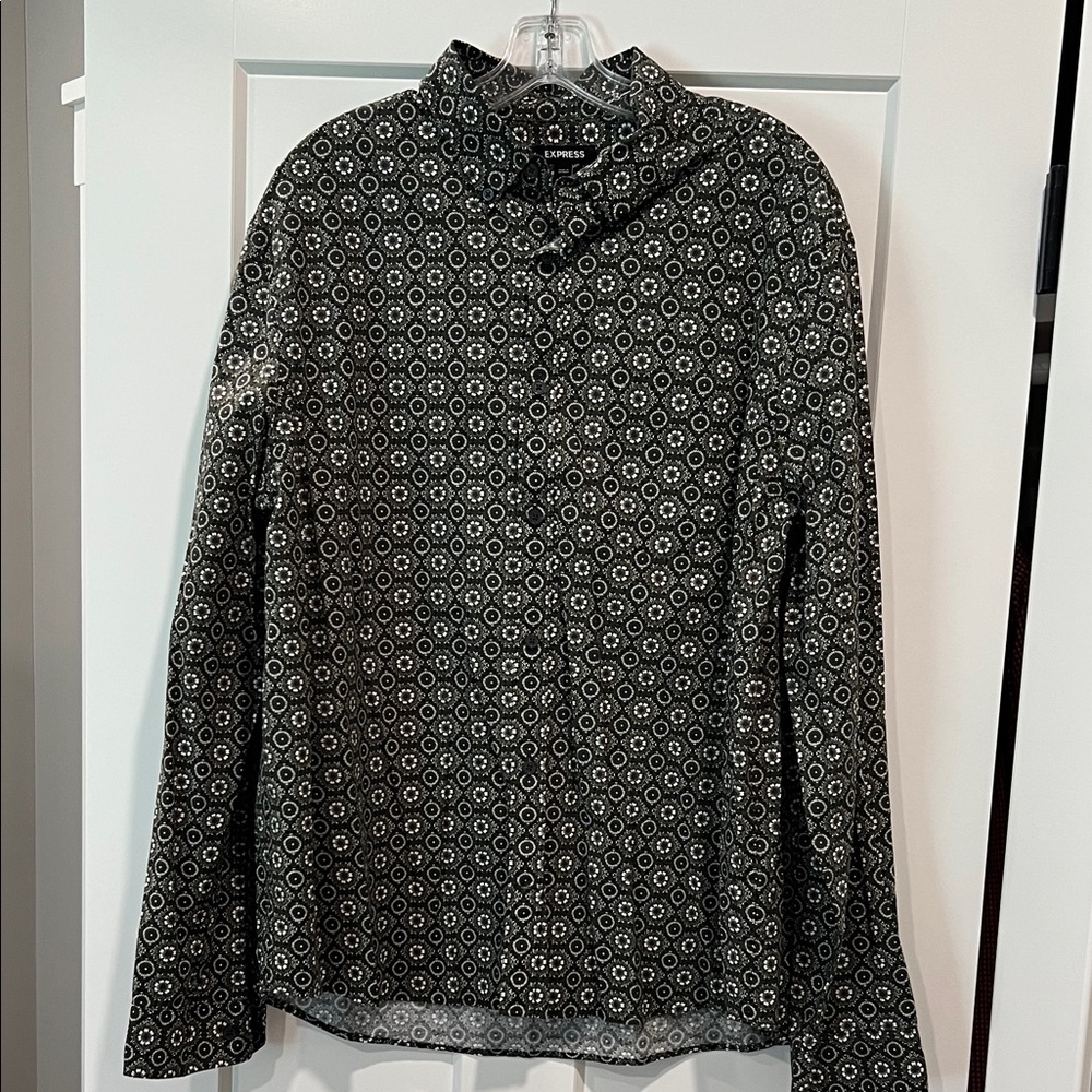 Express Olive Floral Shirt